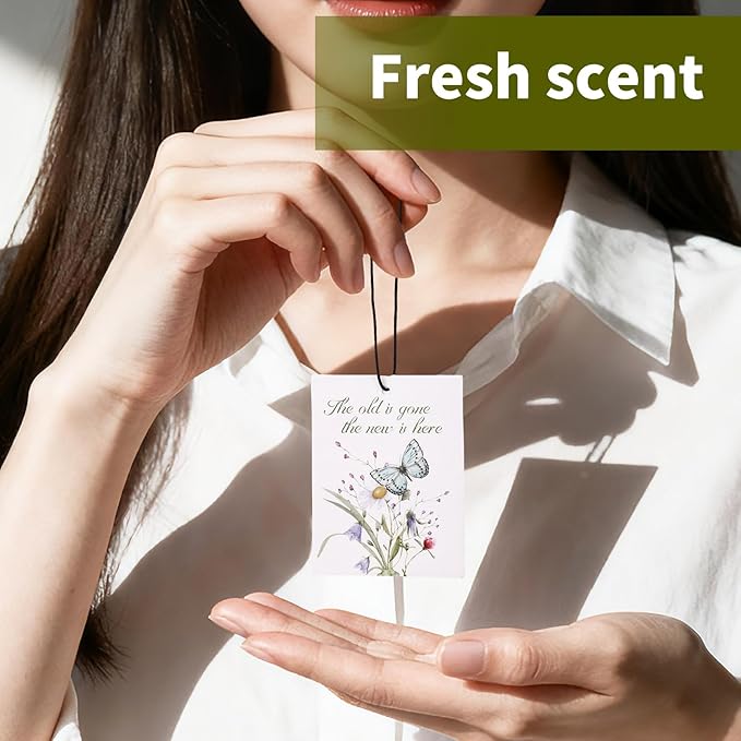 4pcs Christian Car Air Freshener, 3.15x2.36in/8x6cm Portable Cute Bible Verses Car Hanging Air Freshener with Pretty Bow and Floral Patterns for Cars Bathroom Dorm Books Decor(Green)