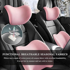 Car Headrest & Lumbar Support Cushion, Ergonomic Memory Foam Car Neck Back Support w/Removable Cover, Universal Breathable Lumbar Cushion Headrest Pillow with Adjusatble Strap (Pink)