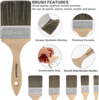 Double Thick Chip Paint Brush Set,Wood Stain Brushes for Painting Walls and Fence Staining, Wooden Handle Masonry Paintbrush for Varnish, Paste and Gesso (5 Pack Assorted Sizes)