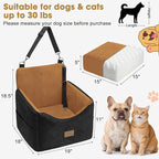 JOEJOY Dog Car Seats for Small Medium Dogs Under 35lbs, Dog Booster Seat with Detachable Washable Cover and Cushion, Memory Foam Pet Car Seat with Safety Belt and Storage Pockets (Brown)