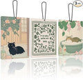 Black Orange Cat Floral Bathroom Lavender Car Air Freshener 3Pcs, Cute Japanese Bathing Cat Flower Scents Air Freshener for Women Girls, Retro Car Accessories Interior Mirror Decor Hanging
