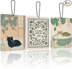 Black Orange Cat Floral Bathroom Lavender Car Air Freshener 3Pcs, Cute Japanese Bathing Cat Flower Scents Air Freshener for Women Girls, Retro Car Accessories Interior Mirror Decor Hanging