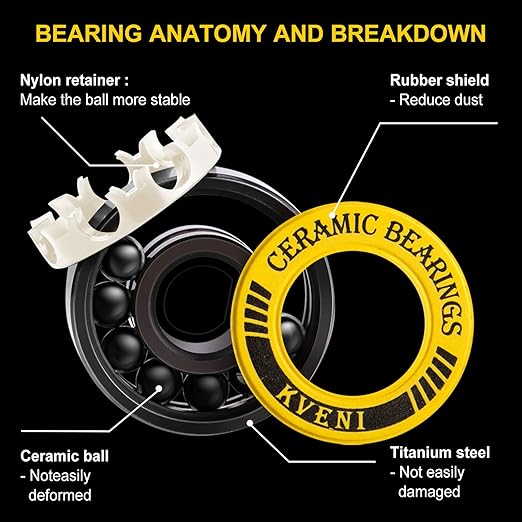 ABEC 9 Skateboard Bearings - Premium 608rs Ceramic Ball Bearings with Titanium Coating - Fast Spin Longboard Bearings Set (8-Pack + Washers + Spacers)
