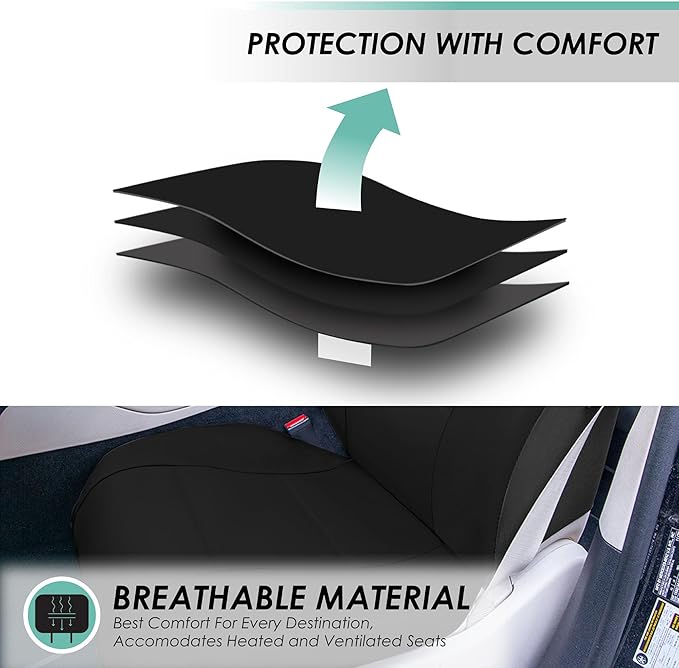 FH-PU002-1010 Classic Exquisite Leather Bench Seat Covers, Split Bench, Solid Black color