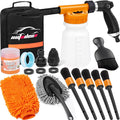 AUTODECO Car Wash Detailing Kit Cleaning Kits with Foam Gun Sprayer, Car Wash Brush and Large Wash Mitt Duster for Car Interior and Exterior Cleaning (Orange)