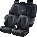 Coverado Car Seat Covers Full Set, Leather Seat Covers for Cars, Waterproof Front and Rear Automotive Seat Cover Car Accessories Universal Fit for Most Cars SUV Trucks(Black)