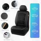 Road Comforts Car Seat Covers, Leather Front Seat Covers with Piping, Air-Cool Mesh Designed, Airbag Compatible Automotive Seat Covers for Most Car, Truck, Van, SUV - Black with Beige Piping