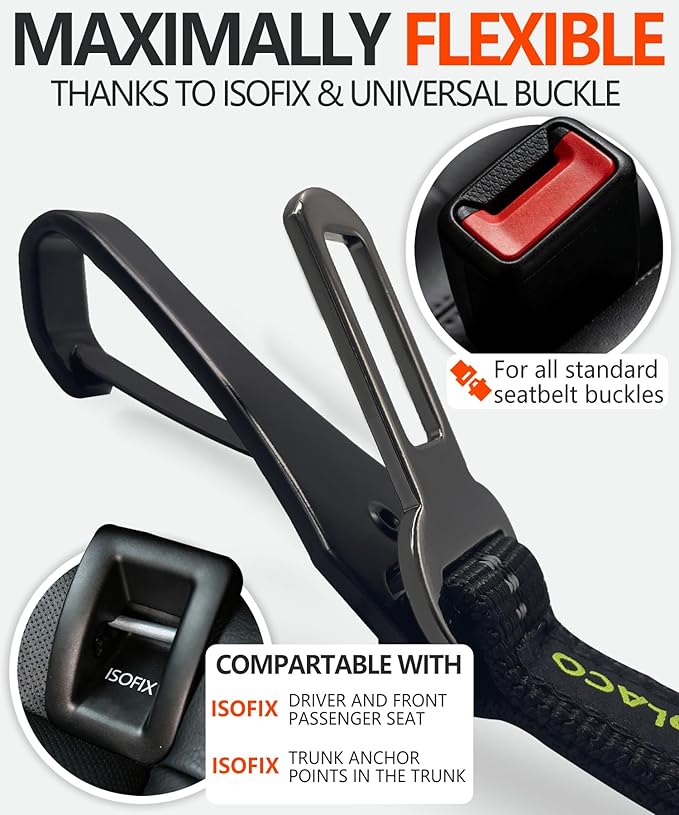 Dog Seat Belt for Car, 3-in-1 Adjustable Dog Seat Belt with Carabiner, Latch & Buckle, Heavy Duty Dog Car Harness Tether with Bungee Buffer, Pet Safety Restraint for Small Medium Large Dogs