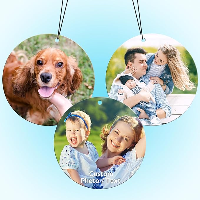 Custom Air Fresheners with Picture - Personalized Double Sided Photo Air Freshener, Customized Air Freshener for Car Wardrobe Bathroom Hanging Ornaments (A4-Round)