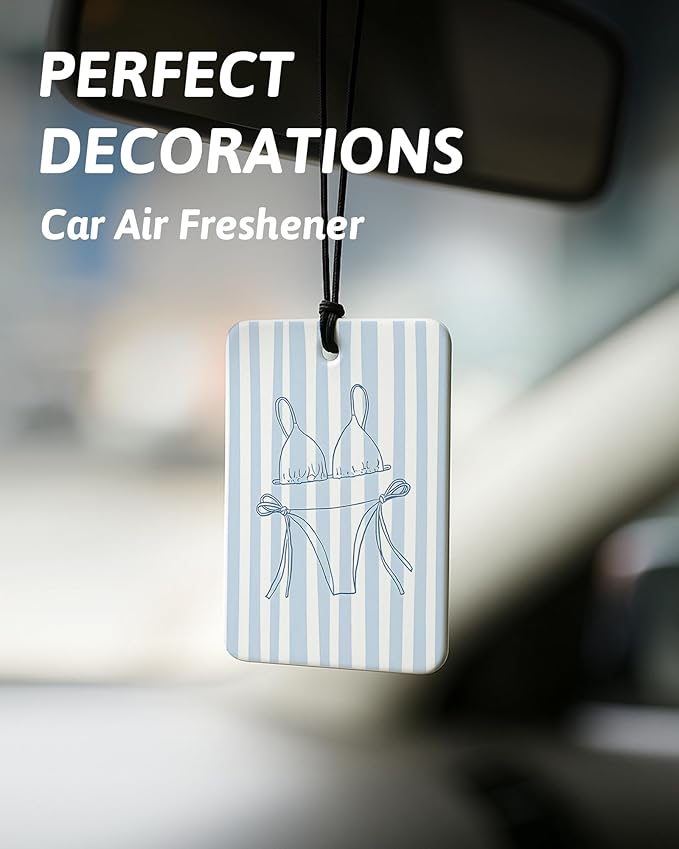 Blue Beach Car Air Freshener 4 PCs, Preppy Girly Beach Shells Starfish Palm Trees Hanging Air Freshener for Cars Closet Drawer Books, Cute Beachy Car Accessories Mirror Decor for Women