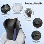 BABUR Car Headrest Pillow | Ergonomic Memory Foam Neck Shoulder Support Pillow with Adjustable Design & Enlarged Surface | Pain Relief for Driving Travel Sleeping | Blue 1 Pack