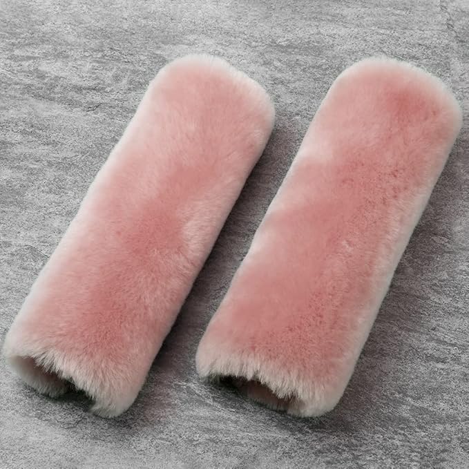 OGLAND Genuine Sheepskin Soft Fuzzy Car Seat Belt Pad,2 Pack Fluffy Seat Belt Cover for Shoulder Pad Neck Cushion Protector Car Accessories (Soft Pink)