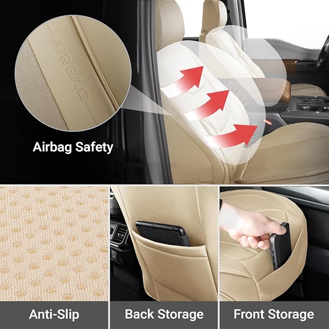 Coverland Custom Fit Car Seat Covers for SUV Compatible with [RX 350, RX 450hL, NX 350, Q5 Sportback, Nautilus] Premium Waterproof Non-Slip Interior Seat Protector [Front Beige - Size Chart A14]