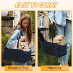Portable Dog Car Seat for Small Dogs - Adjustable Safety Leash, Washable Cushion & Storage Pocket - Pet Booster Seat for Car Travel- Navy Blue