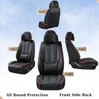 Coverado Universal Seat Covers Full Set, 5 Seats Universal Seat Covers for Cars, Waterproof Nappa Leather Car Seat Covers with Head Pillow, Auto Protectors Fit for Most Pick-up Truck, Black&Redline