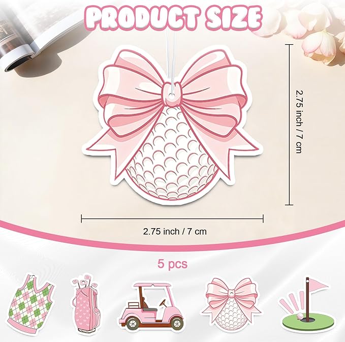 Car Air Fresheners,5-Pack Golf Green Tea Scents Cute Car Accessories,Funny Hanging Ornament Decor for Rearview Mirror,Long-Lasting Fresh Gifts for Women,Girls,Coworkers,Golfer