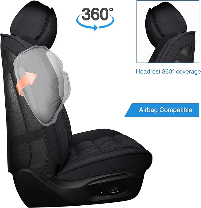 AOOG Fuzzy Car Seat Covers, Heated Bench Back Cushion Protector for Cars SUV Trucks(Full Set,Black)