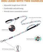 Hotsky Double Handle Dog Leash for Large Medium and Small Breed Dogs that Pull,Adjustable Nylon Heavy Duty Dog Leash with Car Seat Belt for Walking and Training,Daisy,4.5-6 FT