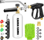 Foam Cannon Dual Connector for Pressure Washer, Car Wash Foam Gun Kit 1/4 Inch Quick Connector, Adjustable Soap Cannon with 5 Pressure Washer Nozzle Tips, Adapter, 1 Liter, A Fluorescent Green Glove