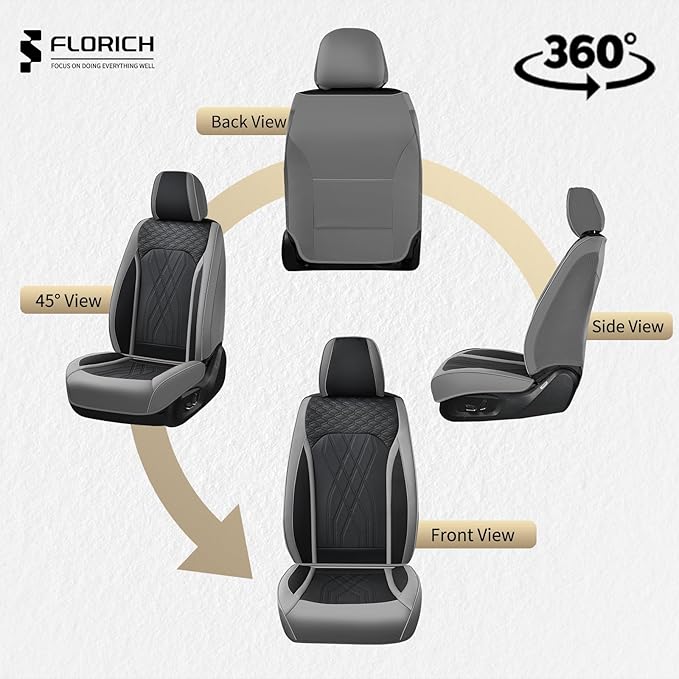 FLORICH Leather Seat Covers for Cars Front and Rear Car Seat Cover Premium Car Seat Protector Luxury Automotive Seat Covers Full Set Universal Fit for Most Car Truck SUV, Gray&Black