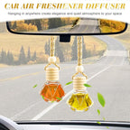 100 Pcs 8ml Hanging Car Air Freshener,Empty Clear Glass Essential Oil Diffuser Perfume Aromatherapy Pendant Bottle Vials Ornament Decor With Wooden Caps & Hanging String-Diamond Shape