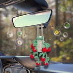 Handmade Crochet Hanging Car Air Freshener - Sweet Cherry Charm with 12ml Refillable Glass Essential Oil Bottle, Cute Car Accessories for Women & Bedroom Floral Decor