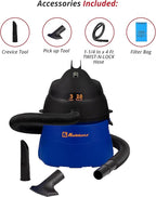 Koblenz WD-353L Portable Wet-Dry Vacuum Cleaner, 3 Gallon Tank, 2.0 HP Vacuum Cleaner with Several Accessories, 5 Year Warranty, Blue/Black