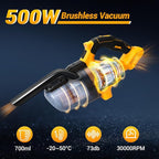 Cordless Vacuum Compatible with DeWalt 20V Battery, 5 in 1 Brushless Vacuum Cleaner with 50KPA 500W Powerful Motor, 50 CFM Portable Hand Vacuum for Home Wood Floor, Carpet, Car (Battery Not Included)