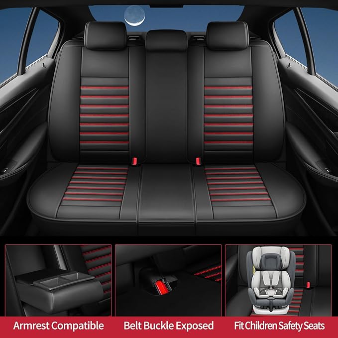 Fit Tucson Car Seat Covers for Hyundai Tucson 2010-2024 2025 2026 - Upgraded Premium Waterproof & Breathable Leather,Airbag Compatible, All-Weather Seat Cushion Protector (Full Set,Black+Red)