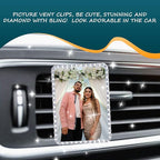 Custom Pictures Car Air Vent Clips, Personalized Rhinestone Photo Frame Air Fresheners Vent Clips, Car Decoration for Pet (Rhinestone-Bordered Rectangle)