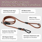 PawsPassion Rope Dog Leash 4 FT, 2-in-1 Heavy Duty Dog Leash with Seat Belt Buckle, Tangle Free 360ｰ Swivel Aviation Aluminum Carabiner, All Metal Hardware, Alloy O-Ring (Canyon Red)