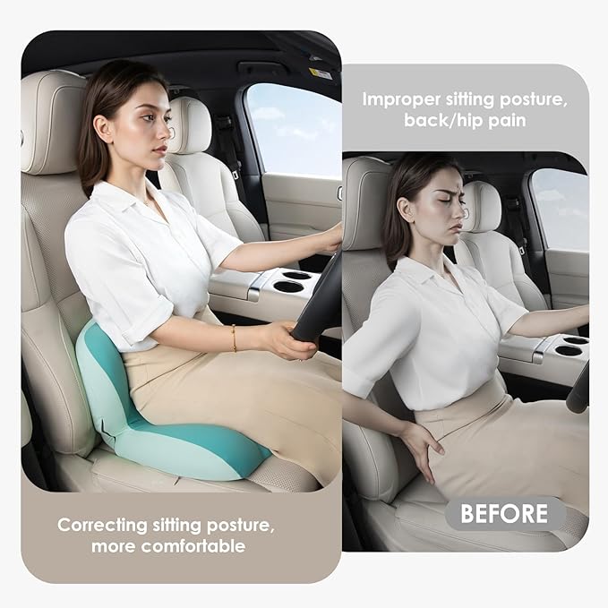 FLORICH Memory Foam Truck Seat Cushion,Car Seat Cushion and Lumbar Support Pillow for Office Chair, Ergonomic Back Support & Sciatica Relief for Long Drives(Green)