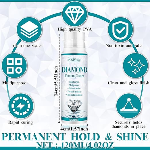 Diamond Painting Sealer & Glue, Clear, Permanent Fixation & Shining Effect, Art Glue for 5D Diamond Painting, Puzzles & DIY Crafts (120ml*2)