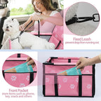 PetsHome Dog Car Seat Foldable Dog Car Booster Seat Waterproof Breathable Oxford Travel Bag for Small to Medium Dogs, Puppies, and Pets-Footprint Pink-Upgrade