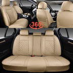 Auto Car Seat Covers Full Set Leather Cushion Protector Breathable Waterproof Seat Cover for Cars Universal Fit (Beige, Full Set Without Headrest)