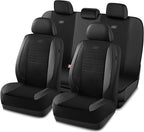 Skechers Air-Cooled Memory Foam Seat Covers,Mesh Thick Car Seat Covers,Piping Leather Car Seat Cover,Airbag Compatible,Automotive Comfort for Most Cars, Vans, Trucks, SUV(Black, Full Set)