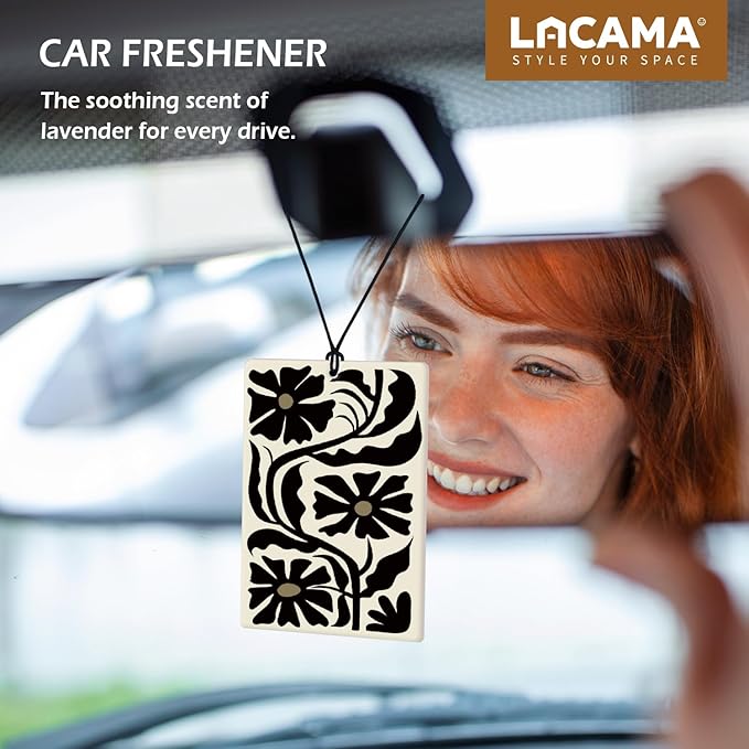 Lacama Black Boho Floral Car Air Freshener 3Pcs, Retro Abstract Mid Century Henri Matisse Floral Cars Scents Air Freshener for Women Girls Gifts, Flower Car Accessories Interior Mirror Decor Hanging