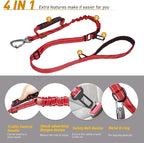 AUBELL Tactical Dog Leash Heavy Duty,4-6ft Reflective Strong No Pull Bungee Leash for Medium Large Dogs with Comfortable Padded Double Handle,Car Seat Belt,360 Degree Rotating Carabiner,Red