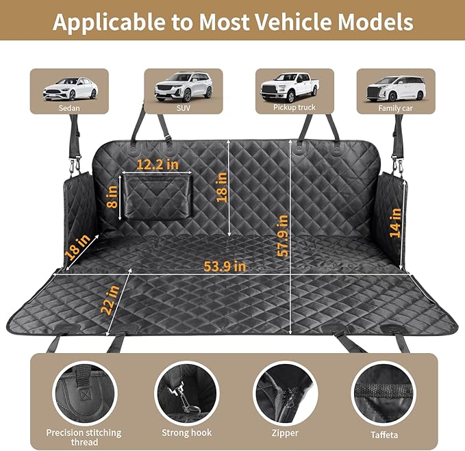 Dog Car Seat Cover,Pets Back Seat Extender,600D Heavy Durable 100% Waterproof Scratchproof Soft Dogs Hammock, Nonslip Backseat Protector for Cars Trucks SUVs