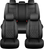 Fit Santa Fe Seat Covers Custom Fit for Hyundai Santa Fe 2005-2026 (Only 5-Seat Version) - Full Set Premium Leather, Waterproof, All-Weather, Airbag Compatible, Car Seat Protectors (Black)