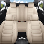 Car Seat Covers Full Set Custom Fit for Ford Edge 2007-2025 2026 - Luxury Faux Leather with Lumbar Support, Waterproof, Breathable, Anti-Slip, Easy to Install (Beige,Full Set)