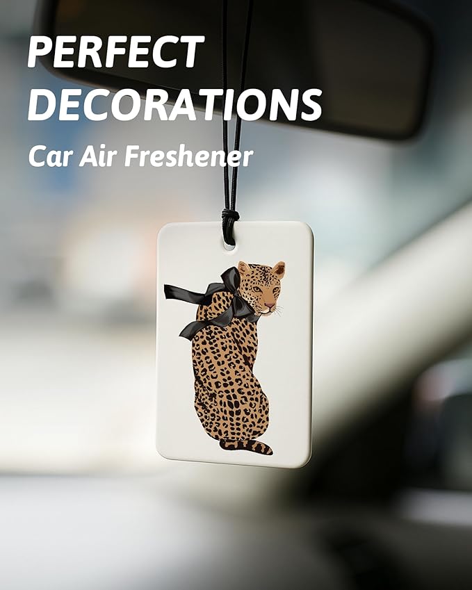 Trendy Retro Leopard Car Air Freshener 4 Pcs, Coquette Bow Cheetah Print Star Lucky 8 Ball Hanging Air Freshener for Cars Closet Drawer Books, Cute Girly Car Accessories Mirror Decor for Women