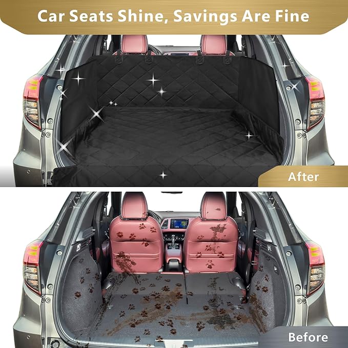F-color SUV Cargo Liner for Dogs - Waterproof Pet Cargo Liner with Side Flaps, Comfort Dog Cargo Cover with Bumper Flap, Scrachproof Non-Slip for Large SUVs Sedans Trunks Vans, Black