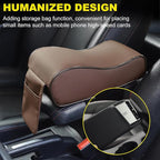 Car Armrest Cushion, Soft Memory Foam Auto Armrest Pillow with Storage Bag, Leather Center Console Arm Rest Padded Cushion with Phone Holder, Universal Car Accessories (Coffee)