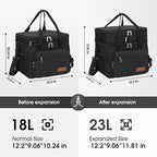 Maelstrom Lunch Box, 23L Insulated Lunch Bag, Expandable Double Deck Cooler Bag, Lightweight Leakproof Tote Bag With Side Tissue Pocket, Suit For Men and Women (A. Black)