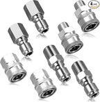 4 Sets NPT 3/8 Inch Pressure Washer Coupler Quick Connect Plug Stainless Steel Male and Female Quick Connect Fittings Pressure Washer Adapter Set (Internal Thread, External Thread)