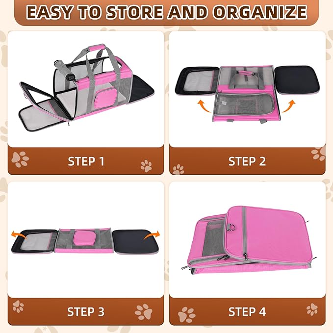 Cat Carrier for Large Cats up to 20 Lbs,Soft-Sided Pet Carrier for Large and Medium Cats, Small Dogs,Puppies,Collapsible Dog Carrier Travel Bag with 2 Storage Bags,4 Mesh Windows (Pink, Medium)
