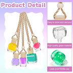Fasmov 100 Pcs Hanging Car Air Freshener Diffuser, 10ml/8ml/5ml Empty Clear Glass Essential Diffuser Oil Aromatherapy Fragrance Perfume Pendant Glass Vials with Wooden Caps Lanyard, 5 Assorted Style