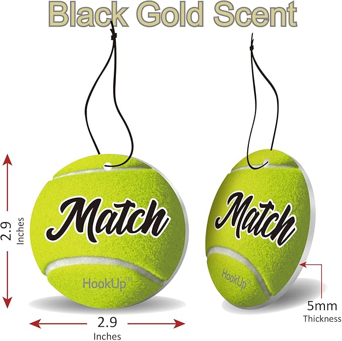 Tennis Car Air Freshener by HookUp - 2 Pack - Black Gold Scent (Extra Strong) | Unique Tennis Gift for Players, Coach, Fans | Hanging Car Accessory with Long Lasting Fresheners Smell