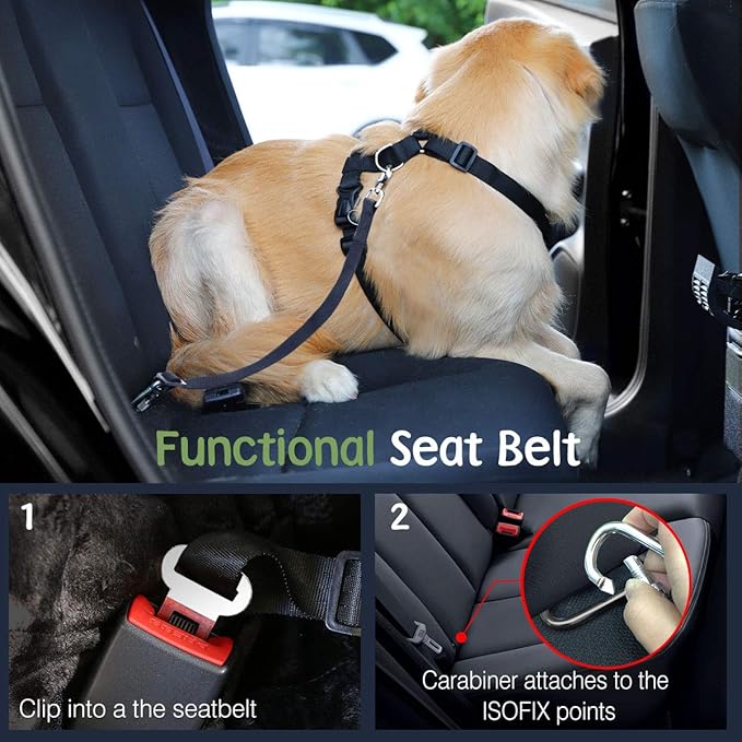 Dog Seat Belt, Safety Vest Dog Car Harness with Adjustable Buckle Dog Seat Belt for Vehicle Nylon Pet Safety Seat Belts Heavy Duty(L, Magenta)